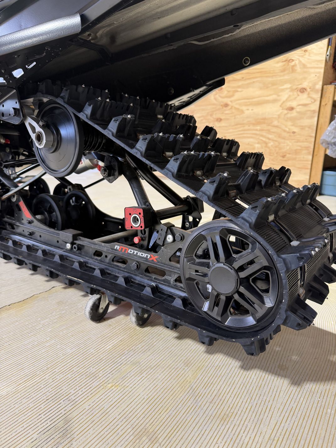 rMotion X rear suspension and pre-studded track on the 2023 Ski-Doo Renegade X-RS